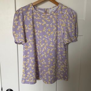 Liz Claiborne Floral Puff Sleeve Blouse - Lavender and Yellow small